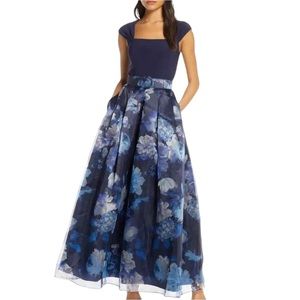 Eliza J Evening Gown Floral Chiffon Formal Lined Pockets